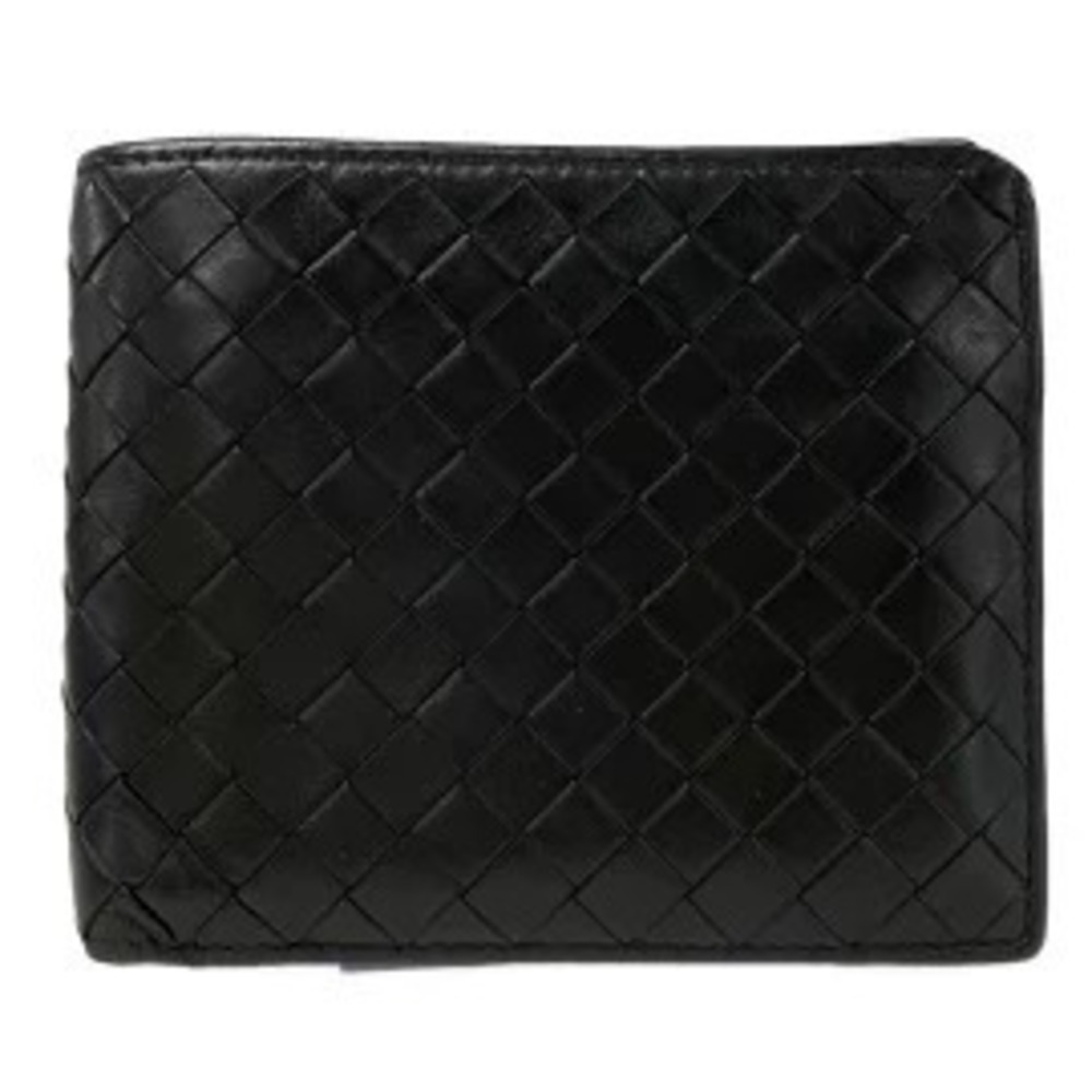 BOTTEGA VENETA Intrecciato Bi fold Wallet Black Leather